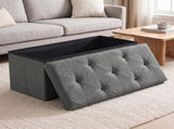 43" Foldable Storage Ottoman Bench Linen Footrest Stool with Foam Padded Seat, Gray 88168792