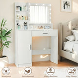 Vanity Desk with Mirror and Lights, Makeup Vanity with Drawer & Storage Cabinet, 3 Lighting Modes W3204P300592