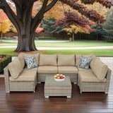 ZNTS 90433467同款 Patio Furniture,7 Pieces Outdoor Wicker Furniture Set Patio Rattan Sectional Conversation 48087248