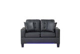 Genesis 55.5"W Black PVC Fabric Loveseat with LED Lights, USB Charger, Tufted Cushions B061P239125