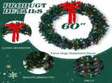 60in Pre-lit Christmas Wreath, Lighted Artificial Xmas Wreath with 220 Warm & Multi-color Lights and 41146835