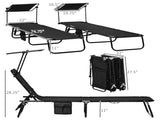Black Set of 2 Outdoor Lounge Chairs Reclining Back, Steel Frame with Side Pocket for Poolside 12150386