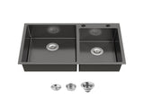 33"x22" Embedded Double Bowl Kitchen Sink, Overmount Handmade Sink in Black Unable ship 06898830