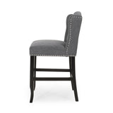 Vienna Contemporary Fabric Tufted Wingback 27 Inch Counter Stools, Set of 2, Charcoal and Dark Brown 64855.00CHAR