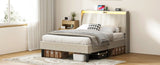 Twin Size Platform Bed Frame with Fabric Headboard and Wooden Slats Support, Fully W2889P272594
