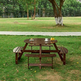 8-Person Outdoor Round Picnic Table Set with 4 Built-in Benches & Umbrella Hole - Perfect for W1758P292489
