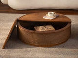 Round Rattan Coffee Table with Lift-Off Lid Storage, Hand-Woven Hemp Rope Trim, Boho-Chic Style, W3081P464721