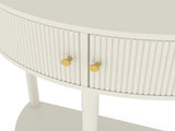 Artisan-Crafted Wave-Pattern Demi-Lune Console Table with Creamy White Finish,Unique Half Moon 23846841