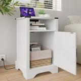Farmhouse Nightstand Side Table, Wooden Rustic End Table, Tall Bedside Table with Electrical Outlets B082134940