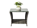 Outdoor Patio Wicker Side Table, Square End Table Bistro Coffee Table with Glass Top Storage Shelf 69794453
