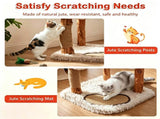 40" Natural Solid Wood Cat Tree Tower, Boho Style Cat Condo with Washable Plush Cushions & Jute 45890218