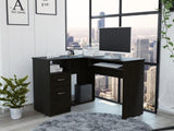 Mix L-Shaped Desk, Keyboard Tray, Two Drawers, Single Open Shelf -Black B20091961