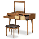 43.3" Classic Wood Makeup Vanity Set with Flip-top Mirror and Stool, Dressing Table with Three 45230271