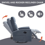 Manual Recliner Chair with Rocker and Swivel in Fabric for Living Room, Blue Grey W3224P289274
