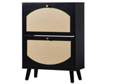2-Drawer Tall Arched Rattan-Finished Shoe Cabinet Particleboard Plastic Rattan 21.26*9.45*38.58in 99213183