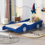 Twin Size Race Car-Shaped Platform Bed with Wheels,Blue WF298789AAC