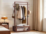 Solid Wood Freestanding Coat Rack with Rolling Wheels & Storage Basket, 27.56"15.75"70.87", Walnut W5368P553521