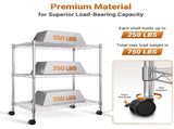 Heavy Duty 3-Tier Wire Shelving with Wheels, Adjustable Steel Storage Rack, Chrome, 24" x 14" x 30" 91602028