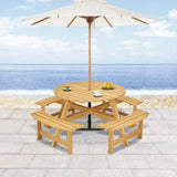 8-Person Outdoor Round Picnic Table Set with 4 Built-in Benches & Umbrella Hole - Perfect for W1758P292490