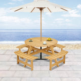 ZNTS Outdoor 8 Person Picnic Table, 8 person Round Picnic Table with 4 Built-in Benches, Umbrella Hole, W2275P149764