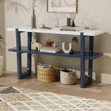 TREXM Retro Elegant Console Table with Marble-Effect Top and Versatile Storage Solutions for N715P196906M