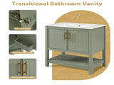 30-Inch Green Bathroom Vanity with Ceramic Sink and Versatile Storage - Ideal for Small Bathrooms WF325888AAF