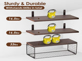 2 in 1 Floating Shelves with Storage Basket, Sturdy Paulownia Wood Wall Shelves for Bathroom Living 04949736