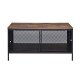 Antique Oak and Black Coffee Table with 4 Sliding Doors B062P181364