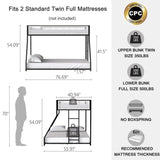 ZNTS Adam Twin Full Bunk Bed Metal Black with White Mesh Guard Rail for Kids and Adult, Low Profile and B083P170085