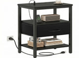 Bedside Table Charging Station Nightstand with USB/C Ports, Adjustable Drawers, 3-Tier Storage Shelf 50066744