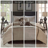 7 Piece Faux Suede Comforter Set Beige Queen B03596754