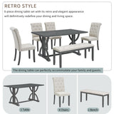 ZNTS 6-Piece Retro Rectangular Dining Table Set, Table with Unique Legs and 4 Upholstered Chairs & 1 47136174