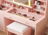 Apple pink particleboard tempered glass tabletop textured melamine finish, 5-drawer vanity set 72398834