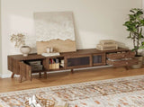 76" Modern Minimal Glass-Doors TV Stand for TVs up to 85 Inches, Wood-Grain Entertainment Center N710P298234P