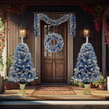 Pre-lit Xmas Tree Artificial Christmas 4-Piece Set,Garland, Wreath and Set of 2 Entrance Trees X-mas PX307761AAC