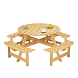 ZNTS Outdoor 8 Person Picnic Table, 8 person Round Picnic Table with 4 Built-in Benches, Umbrella Hole, 45383362