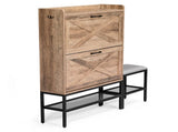 Barn door style shoe cabinet with 2 flip-down compartments, baffle, wire mesh, metal legs with soft 16242153