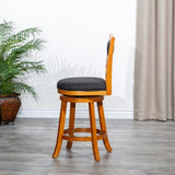 30" Bar Height X-Back Swivel Stool, Natural Finish, Charcoal Fabric Seat B04660719