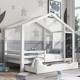 Full House Bed with Blackboard and Drawers, Two assembly options, White 38015791