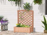 Brown 28" x 11" x 46" Wooden Raised Garden Bed for Patio Cucumber Growing, with Trellis 51841719