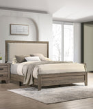 Grey Finish Fabric Upholstered Headboard Tufted Nailhead Trim 1pc King Size Panel Bed Beautiful B011P173509