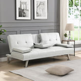 Sofa Bed with Armrest two holders WOOD FRAME, STAINLESS LEG, FUTON WHITE PVC W2297P164962