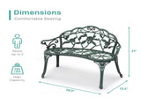 Outdoor Cast Aluminum Patio Bench, Porch Bench Chair with Curved Legs Rose Pattern, Antique 50068980