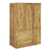 4 Door Wardrobe Armoire Closet with 3 Drawers, Natural 19066469