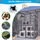 Outdoor Wooden Cat- Large Solid Wood Cat Cage Playpen with 2 Jumping Platforms & 7 Napping Houses, 86589654