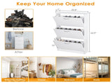 Shoe Cabinet for Entryway, White Narrow Shoe Storage Cabinet Flip Down Shoe Rack Wood 3 Tier Shoe 28686359