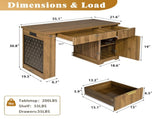 55" Modern Fluted Office Desk with Storage Cabinet & Drawers, Computer Writing Desk with Power W2917P494379