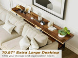 70.9 inch Extra Long Console Table with 2 Power Outlets & USB Ports, Rustic Industrial Sofa Table 41247517