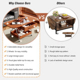 Modern Extended Coffee Table with Wheels, Folding Coffee Table with 1 drawer and 2-Tier Storage, GL-N735P231426N