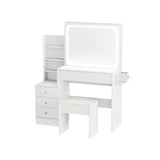Vanity table with LED-lit mirror with power outlet and hairdryer shelving, with 4 drawers and W1668P197385